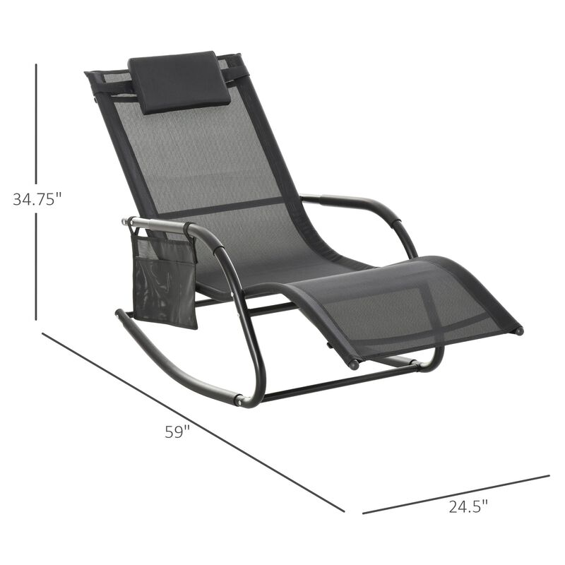 Black Outdoor Rocker: Patio Recliner Chair with Detachable Pillow