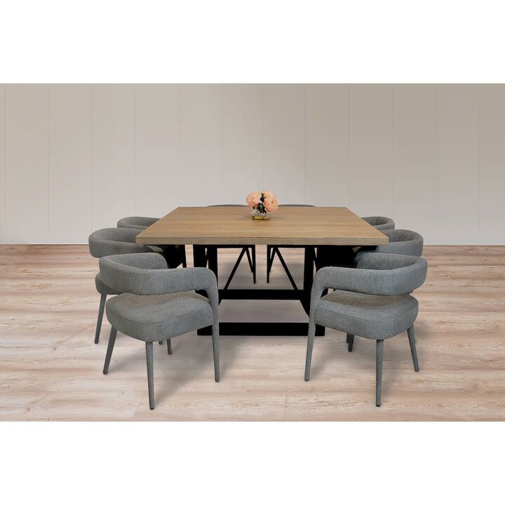 9-Piece Dining Set 8 Galway Chairs in Dark Gray Linen Sturdy Metal Frame