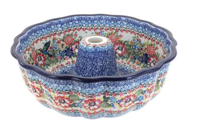 Blue Rose Polish Pottery Georgia Blue Ring Cake Pan