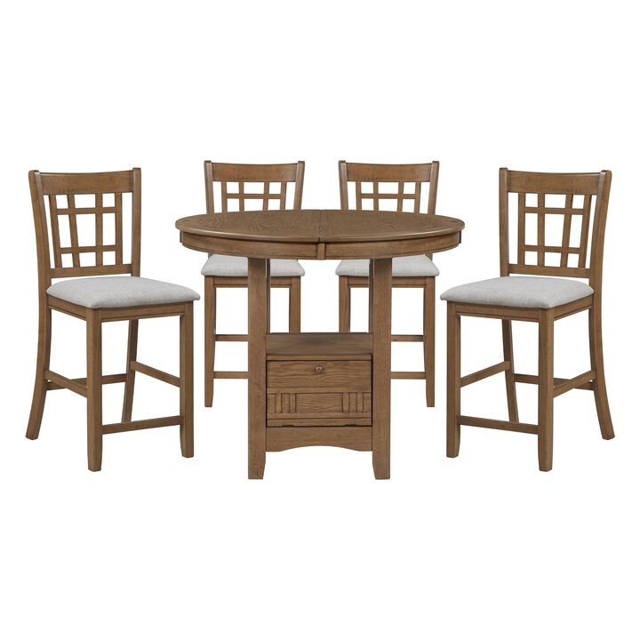 Nenkru 42"‑60" 5‑Piece Expandable Counter‑Height Dining Table Set