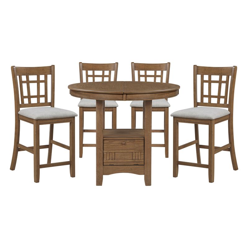 Nenkru 42"‑60" 5‑Piece Expandable Counter‑Height Dining Table Set image number 0