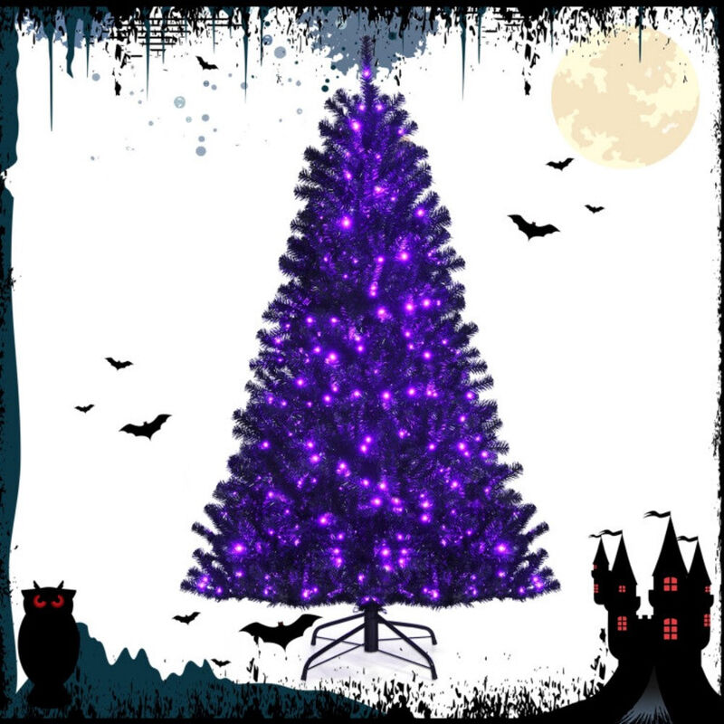 6ft Spooky Christmas Tree with Purple LED Lights image number 1