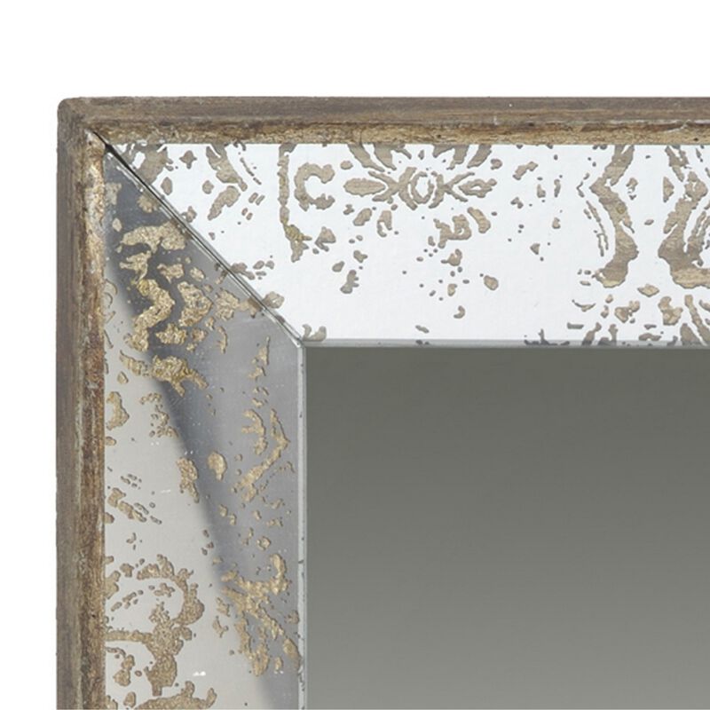Filo 15 Inch Square Accent Wall Mirror, Raised Edges, Silver Wood Frame