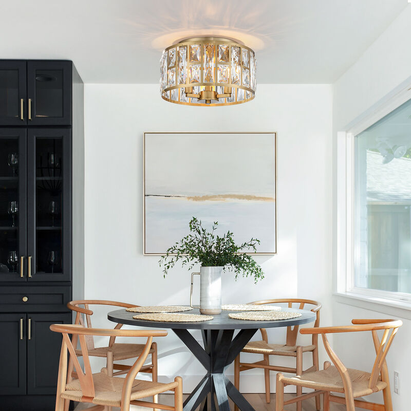 11.89 in Modern Glam 3-Light Dimmable Crystal Flush Mount Ceiling Light image number 3