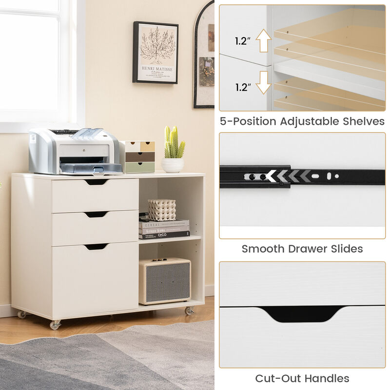 3-Drawer File Cabinet with Adjustable Shelf and Wheels for Letter