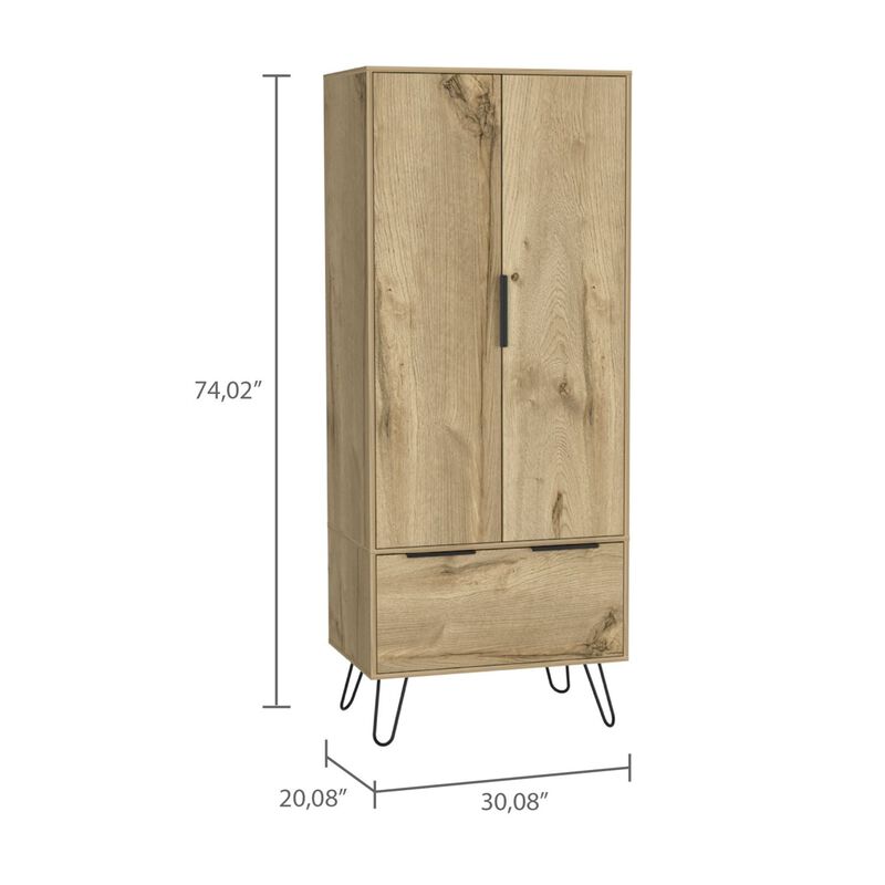 DEPOT E-SHOP Begonia Closet, One Drawer, Double Door Cabinet , Hairpin Legs, Light Oak