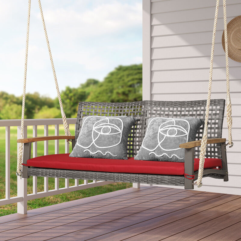 Patio Hanging Swing Chair for Two with Comfortable Wicker Weave