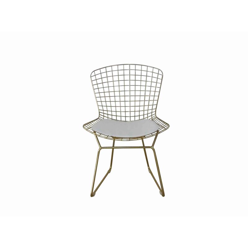 Hely 23 Inch Dining Chair Set of 2, 4 Cushions, Metal Cage Frame, Gold - Benzara