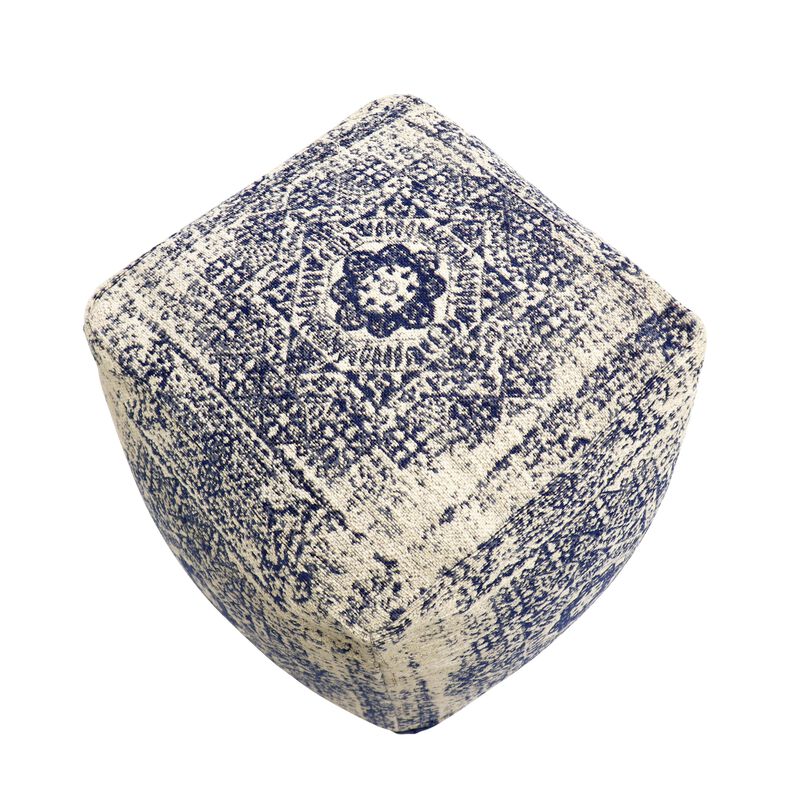 Pasargad Home Grandcanyon Distressed Cotton Pouf, Navy/Ivory image number 2