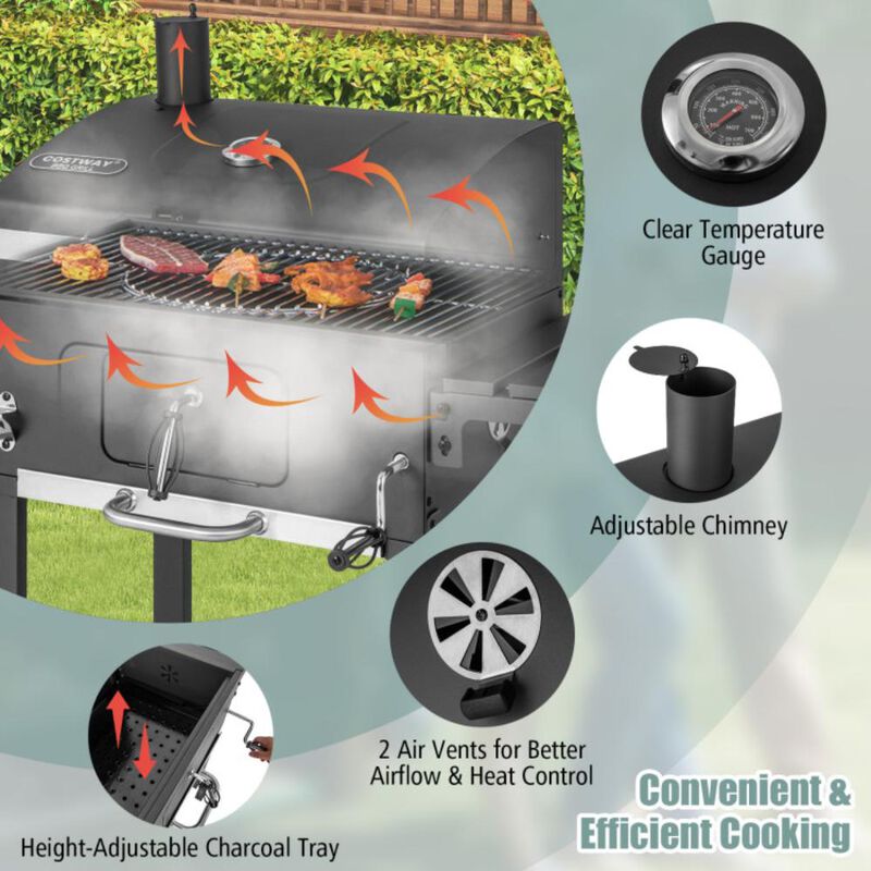 Hivvago Outdoor BBQ Charcoal Grill with 2 Foldable Side Table and Wheels