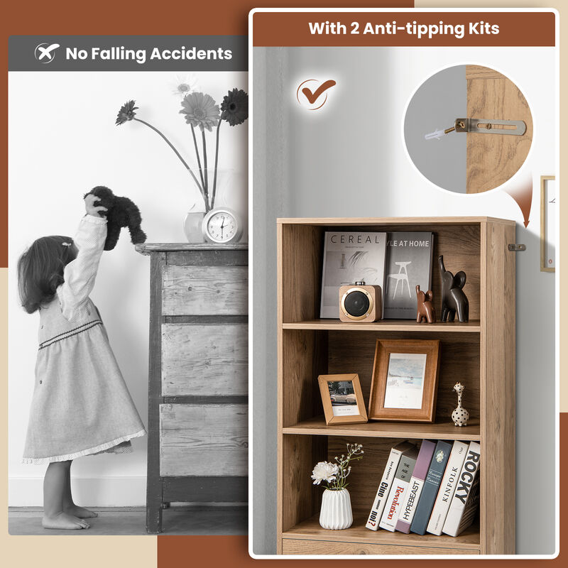 4 Tiers Wood Bookcase with Drawer