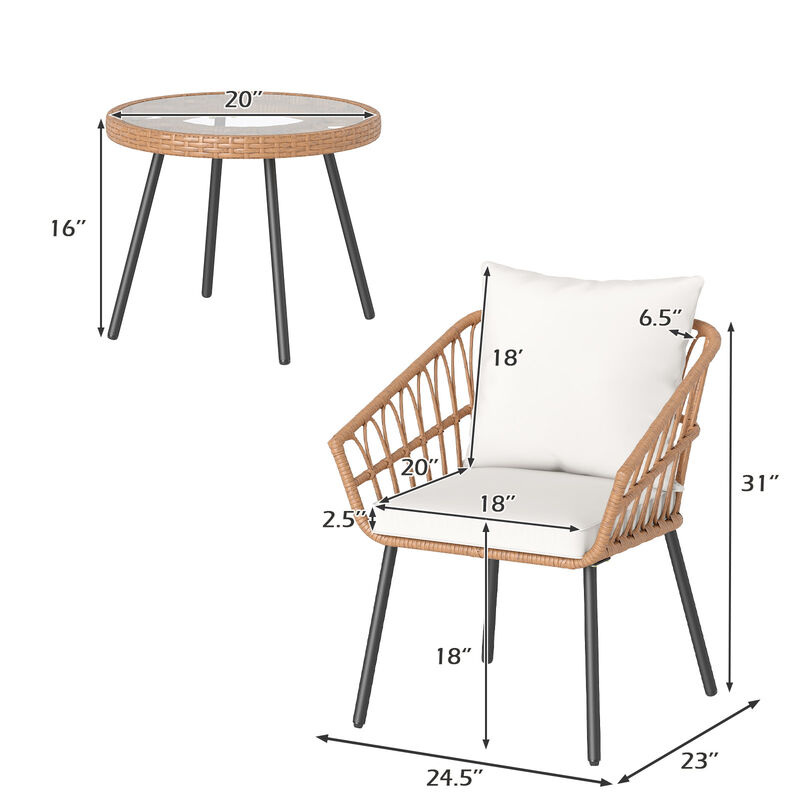Outdoor 3 Piece Bistro Set with Heavy Duty Metal Frame for Patio-Beige image number 2