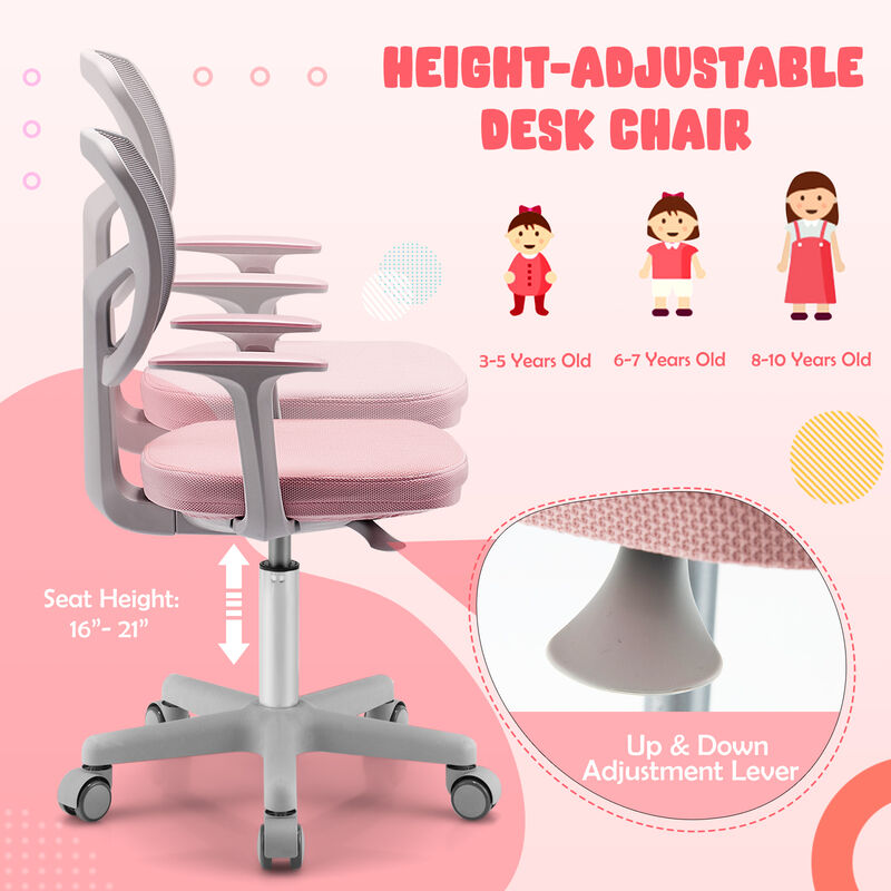 Adjustable Desk Chair with Auto Brake Casters for Kids