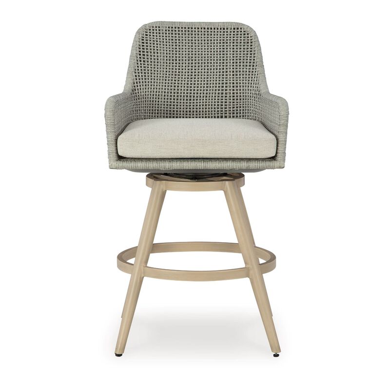Yami Swivel Barstool Set of 2, Gray Cushions and Wicker Woven Back image number 2