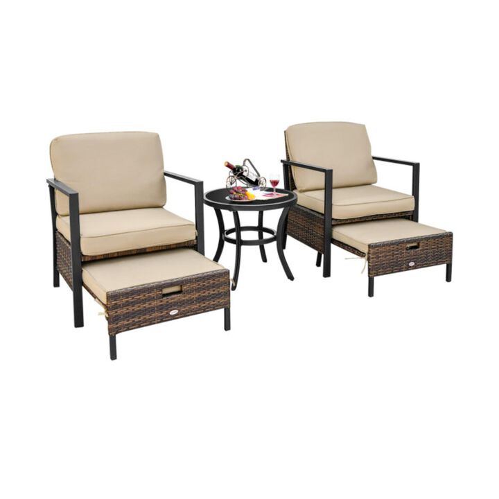 Hivvago 5 Pieces Patio Wicker Conversation Set with Soft Cushions for Garden Yard