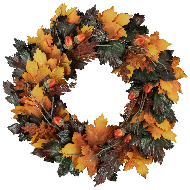 Brown and Green Autumn Harvest Artificial Leaves Wreath - 20 Inch  Unlit