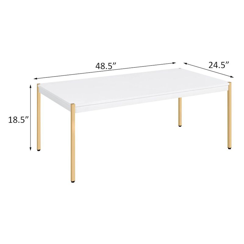 Plethoria Home White and Gold Rectangle Coffee Table