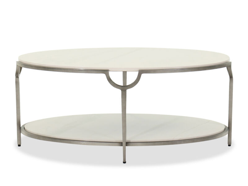 Bernhardt Morello Oval Metal Cocktail Table - Carrera marble top and shelf image number 1