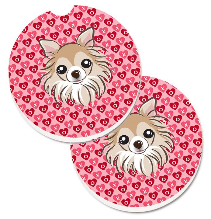 Caroline's Treasures Chihuahua Hearts Set of 2 Cup Holder Car Coasters, 2.56, Multicolor