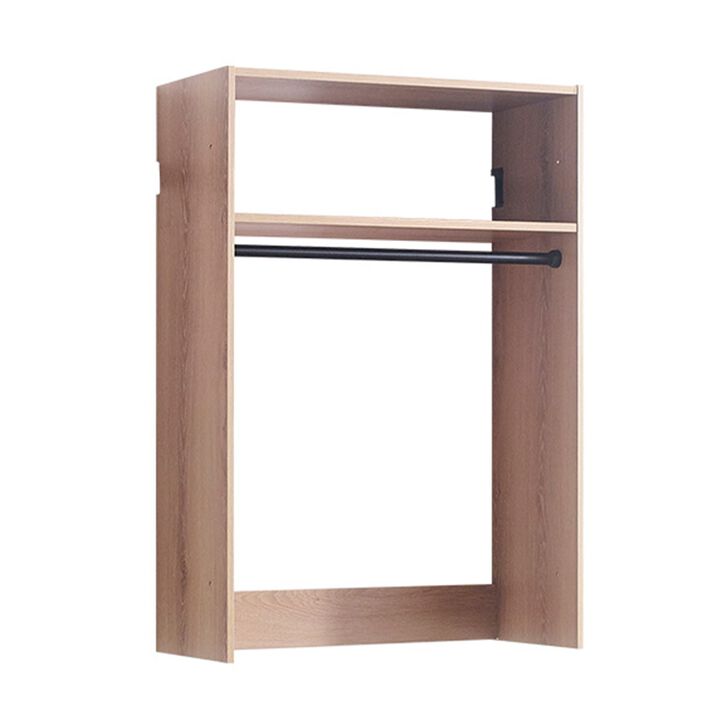 Vedz Wall Mount Walk in Closet, 1 Shelf w Hanging Rod, Oak Brown Wood