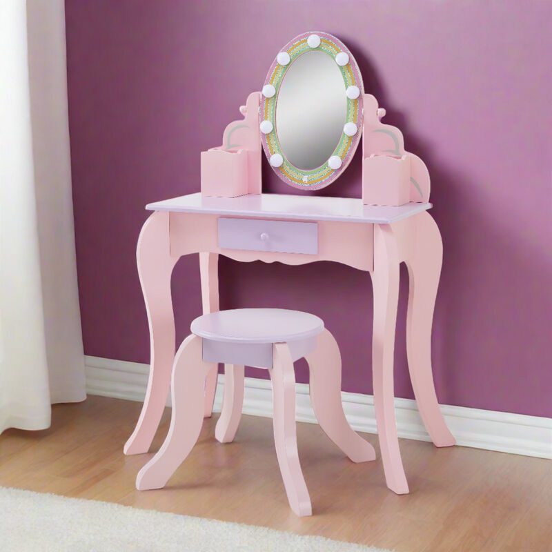 Little Princess Rapunzel Vanity with LED Mirror, Pink image number 1