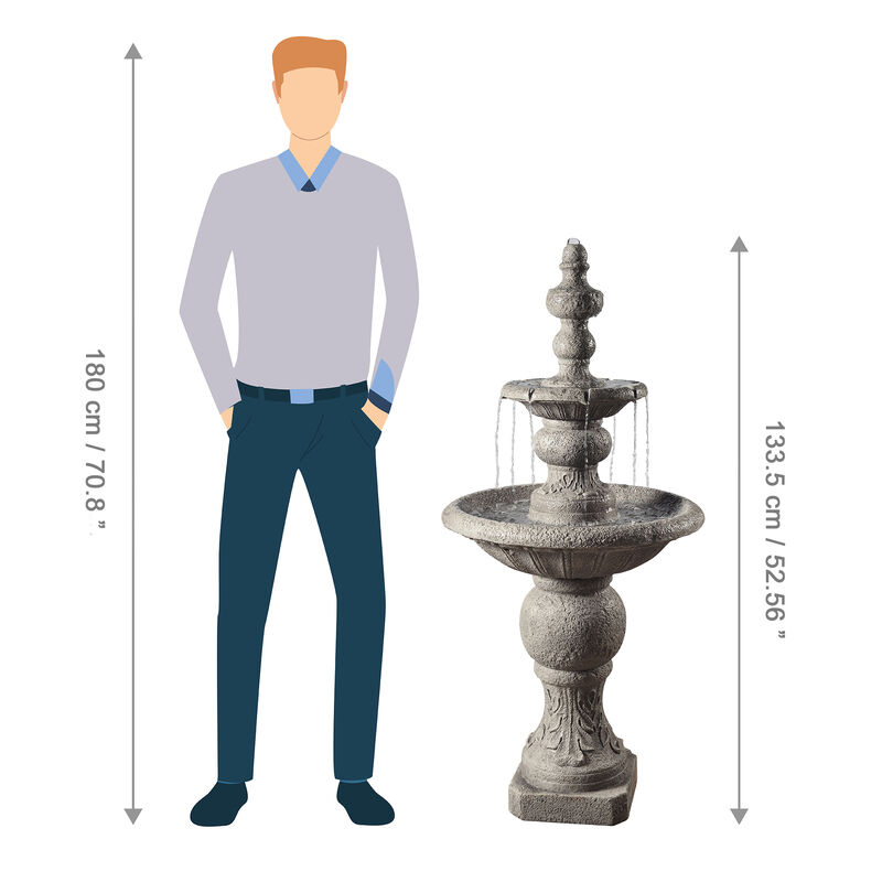 Teamson Home Outdoor Icy Stone 2-Tier Waterfall Fountain, Gray