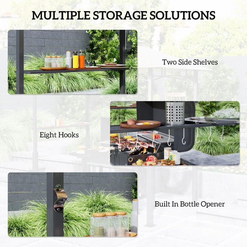 Hivvago 8x5 BBQ Gazebo Shelter with Shelves and Tool Hooks image number 4