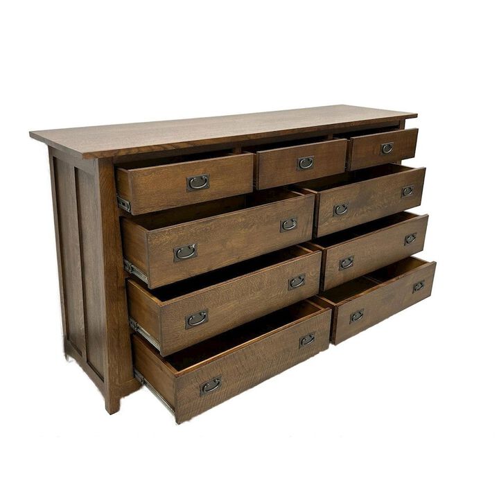 Crafters and Weavers Mission Quarter Sawn Oak 9 Drawer Dresser - Walnut stain