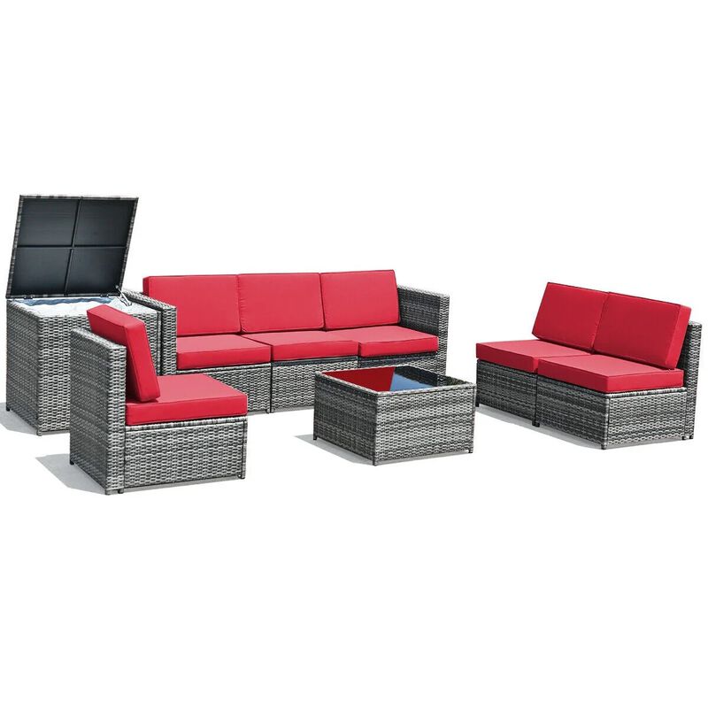 Mondawe 8 Pieces Wicker Sofa Rattan Dining Set Patio Furniture with Storage Table