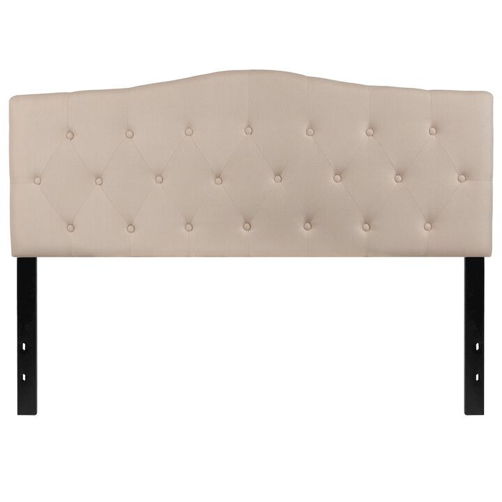Flash Furniture Tufted Upholstered Queen Size Headboard in Beige Fabric