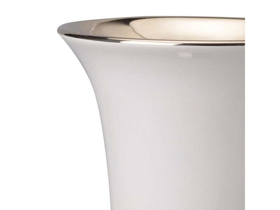 Ceramic Vase with Flared Top and Pedestal Base, Medium, White and Gold - Benzara