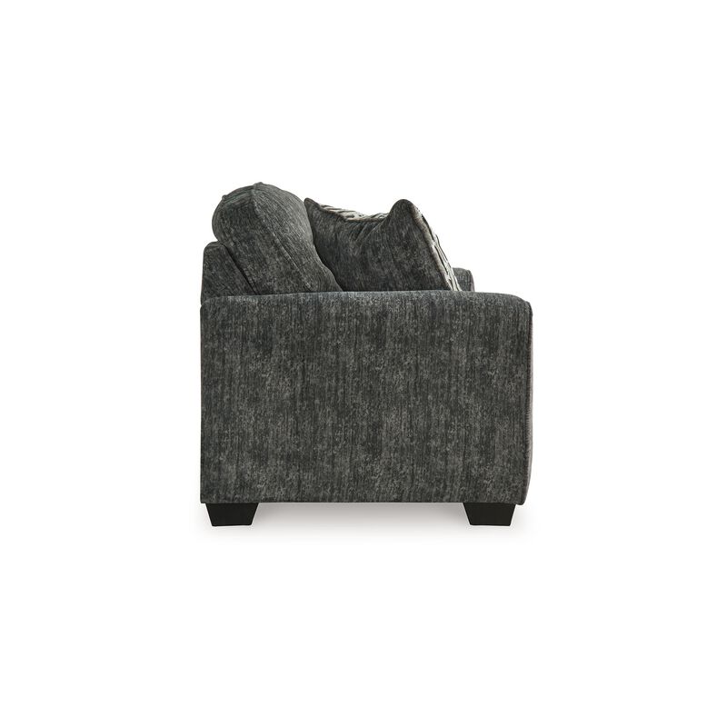 Layla Loveseat, Plush Dark Gray Polyester, 2 Accent Pillows, 67 Inch - Benzara