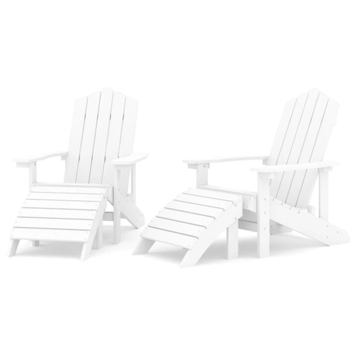 vidaXL Adirondack Chair 2 Pcs, Outdoor Adirondack Chair Weather Resistant with Footstool, Lawn Chair for Patio Porch Garden Backyard Deck, HDPE White