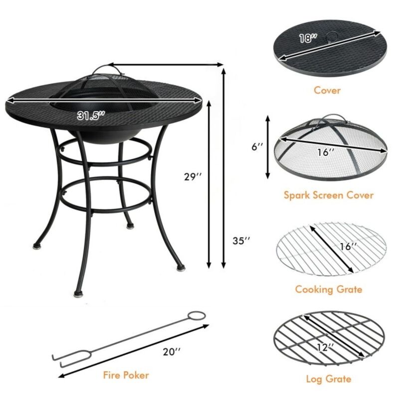 QuikFurn 4 in 1 Fire Pit, Grill Cooking BBQ Grate, Ice Bucket, Dining Table