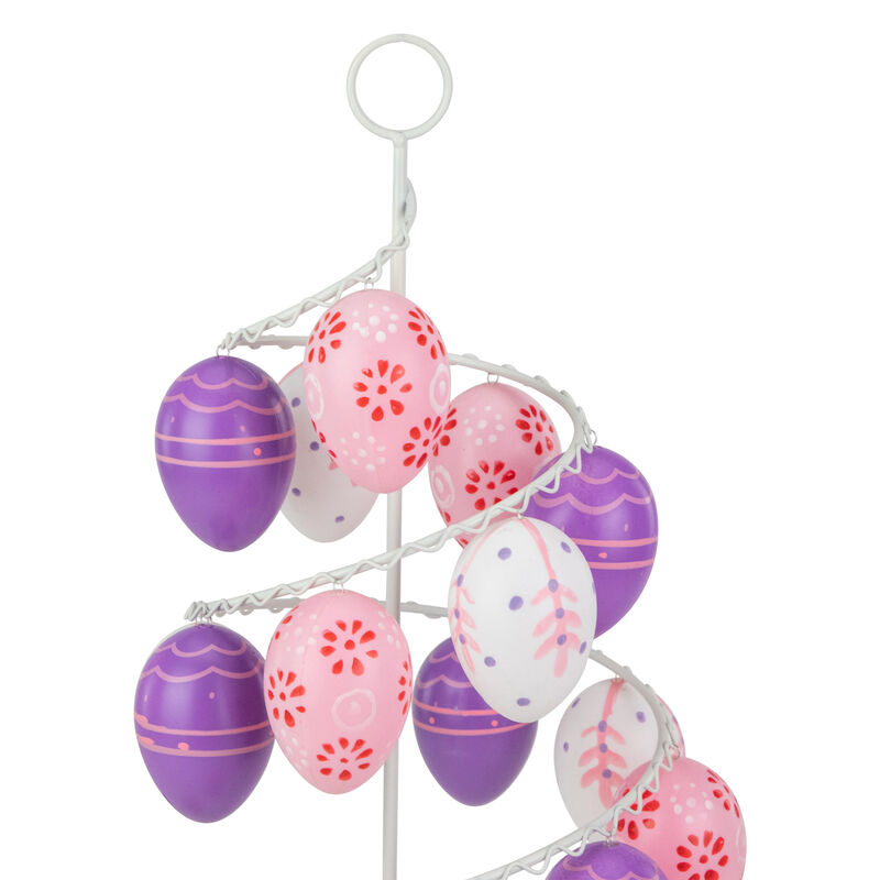 14.25" Pink  White and Purple Floral Cut Out Easter Egg Tree