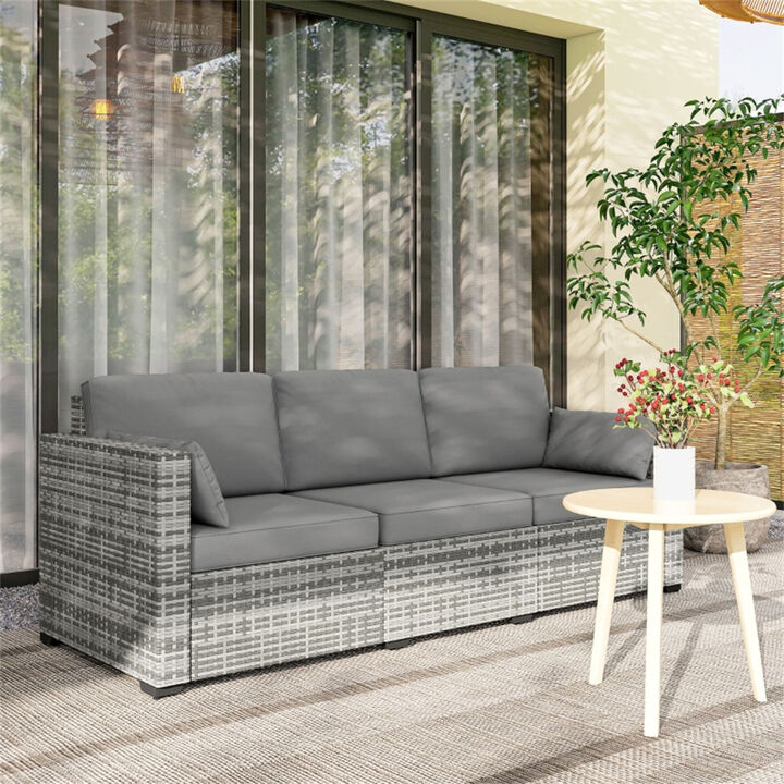 Rattan Patio 3-Seater Sofa &ndash; Cozy Outdoor Furniture with Cushions for Garden or Poolside