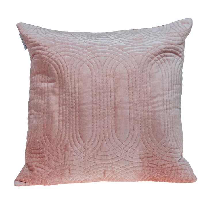 20" Coral Pink Quilt Stitched Oval Pattern Square Throw Pillow