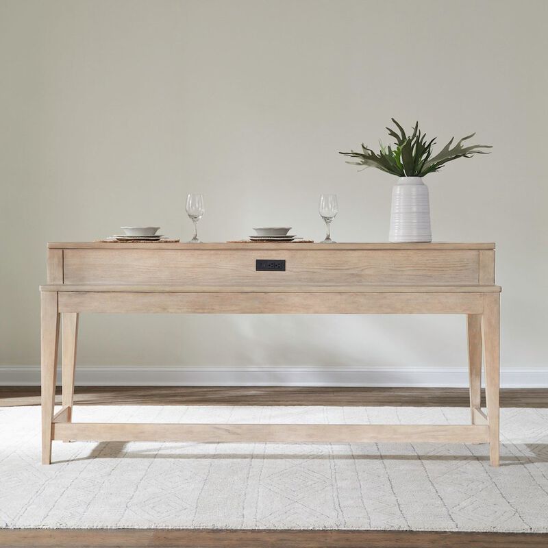 Liberty Furniture Brentwood Console Bar Table with AC, USB Charging Station - Sandstone Oak Wood image number 8