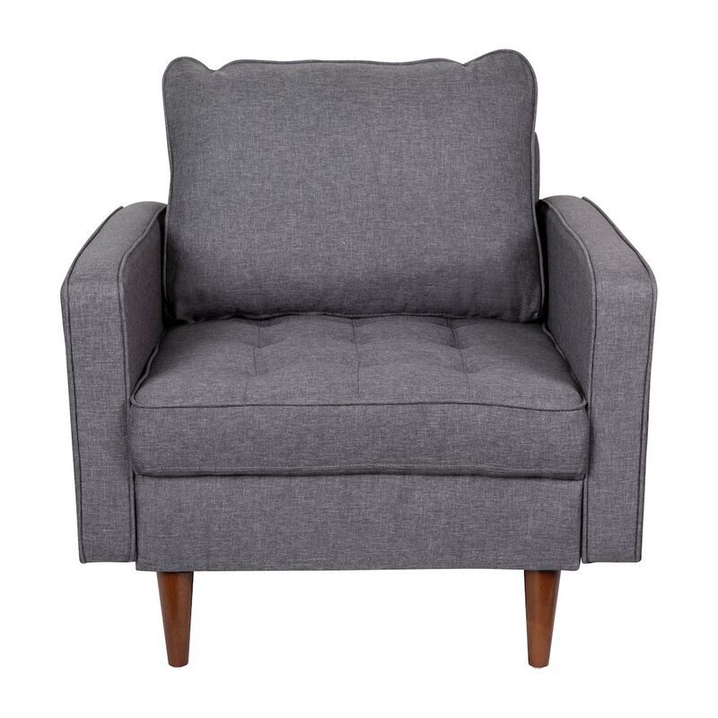Flash Furniture Armchair with Tufted Faux Linen Upholstery, Solid Wood Legs in Dark Gray image number 4
