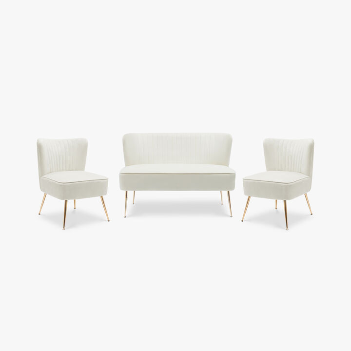 WestinTrends Mid Century Modern Tufted Velvet Loveseat Sofa and Chair Set