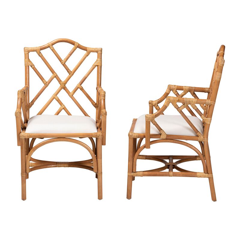 bali & pari Cedric Natural Rattan 2-Piece Dining Armchair Set with Cushioned Seat image number 2