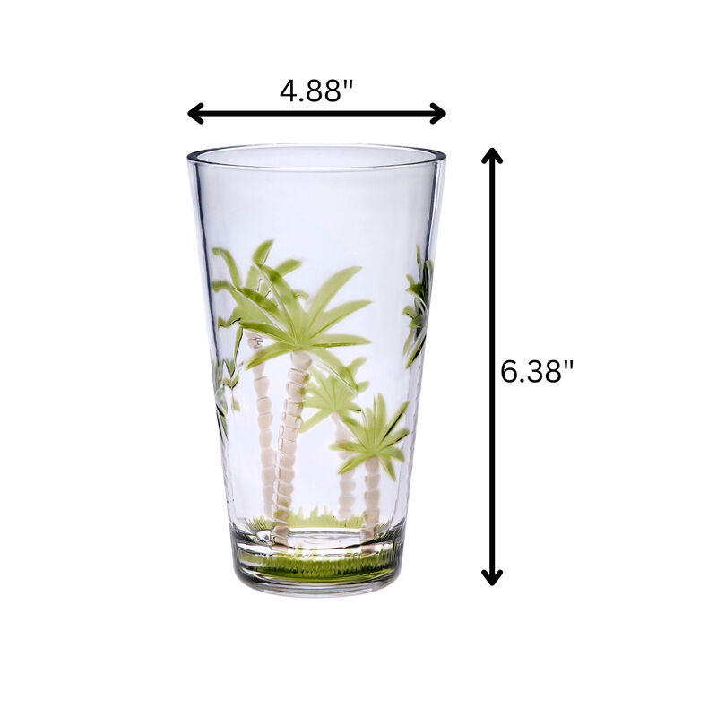 Palm Tree Pattern Acrylic Highball Glass Set of 4 for Cocktails and Gatherings