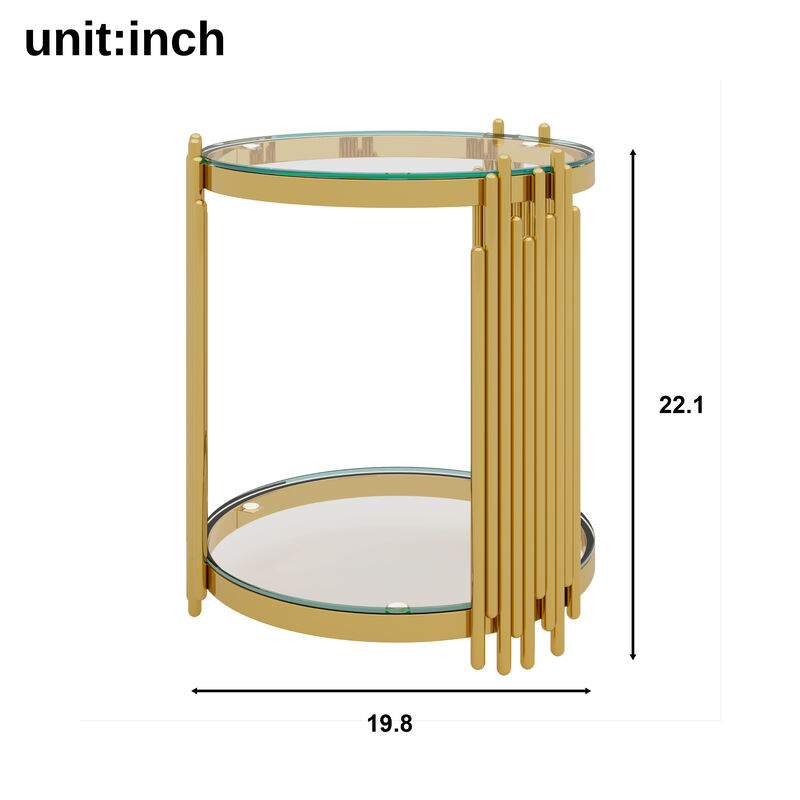 Merax Modern Mirror Round End Table Asymmetrical Metal Frame with Lower Shelf image number 4