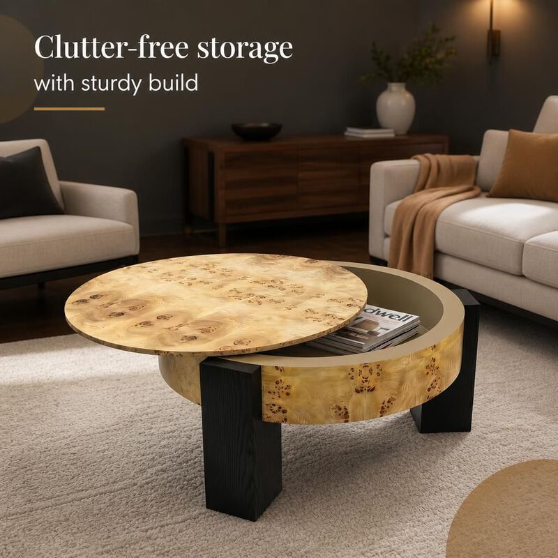 GOODSILO 33 Inch Round Coffee Table With Hidden Storage, Modern Sturdy Accent Table For Living Room Small Spaces image number 4