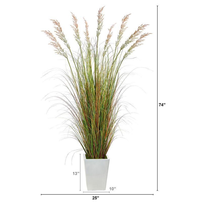 HomPlanti 74" Grass Artificial Plant in White Metal Planter image number 2