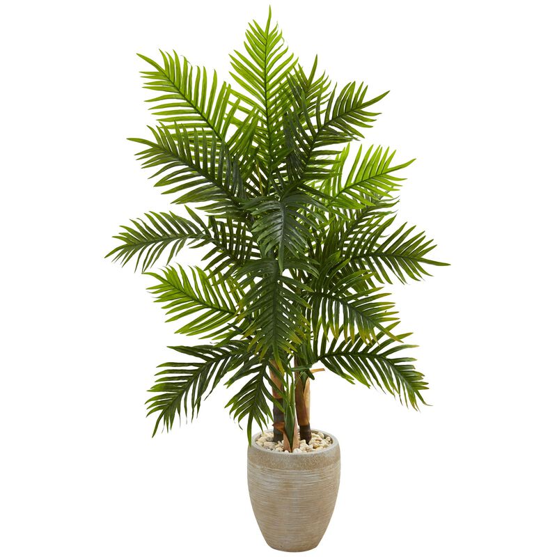 Hivvago 5 Feet Areca Palm Artificial Tree in Sand Colored Planter (Real Touch)