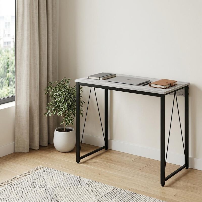 HomeRoots 35" Antiqued White and Black Writing Desk image number 1