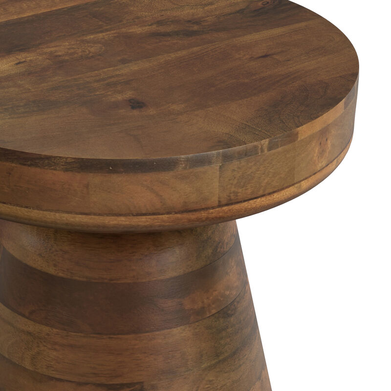 Robbie SOLID MANGO WOOD 16 inch Wide Round Contemporary Rustic Accent Table in Walnut Brown, Fully Assembled
