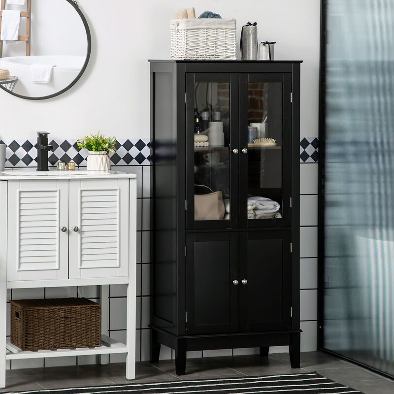 Bathroom Floor Cabinet Corner Unit with 4 Doors, Adjustable Shelves, Black
