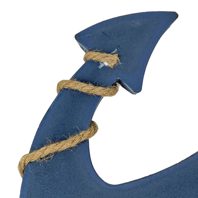 Large 24"x16" Ship Anchor & Rope Wall Hanging - Hand-Painted Blue Finis image number 5